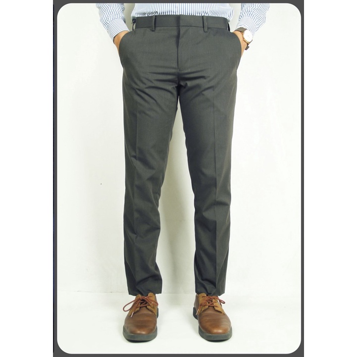 [COD] Celana Kerja Pria Formal STANLEY ADAMS Abu Gelap Berserat Slim Fit | Bahan Halus PR-08 | 100% Orignal Brand