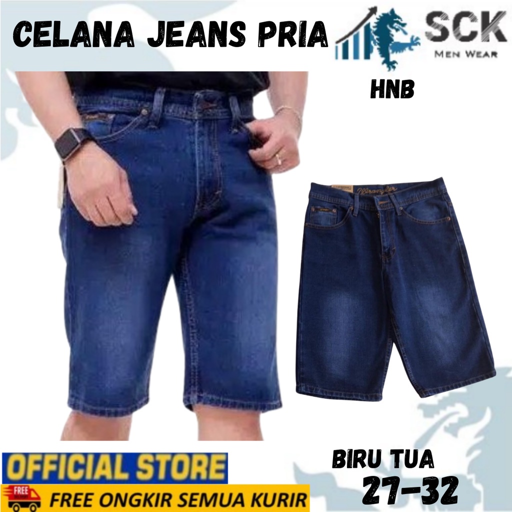 Celana Pendek Pria HNB Jeans Model Reguler Standar Polos size 27-38 JUMBO - sckmenwear GROSIR