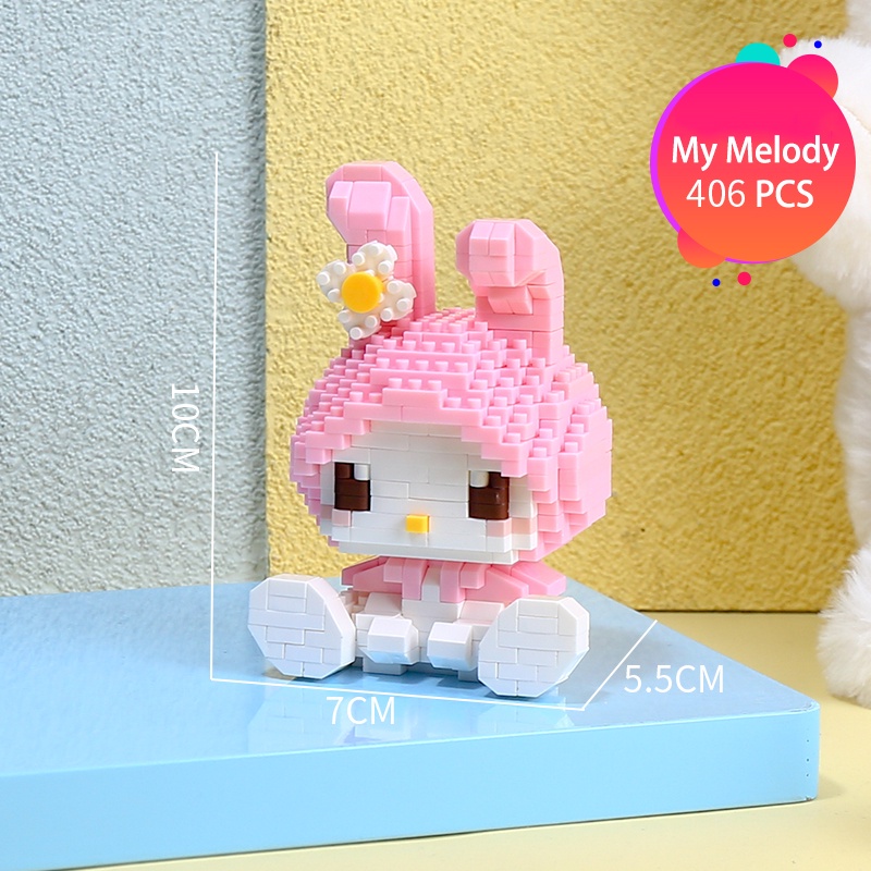 Hello Kitty Kuromi My Melody Partikel Kecil Blok Bangunan Sanrio Hadiah Dekorasi Puzzle Charmmy Kitty Seri Anak Perempuan Mainan Rakitan