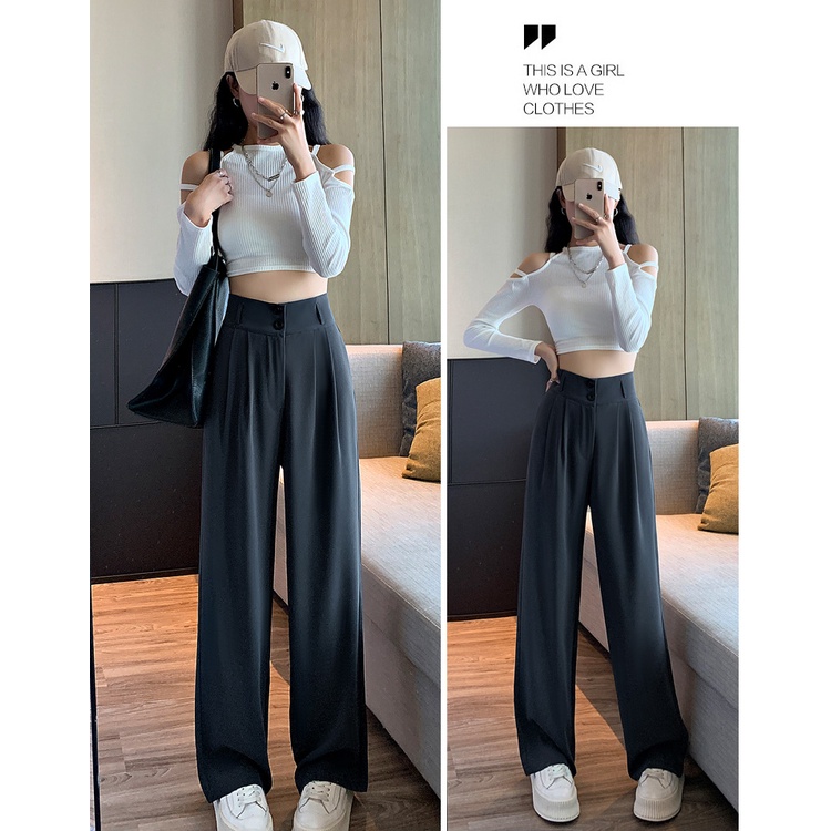 Abu abu Highwaist Loose Celana Setelan Wanita Korean / Kulot kasual Korean