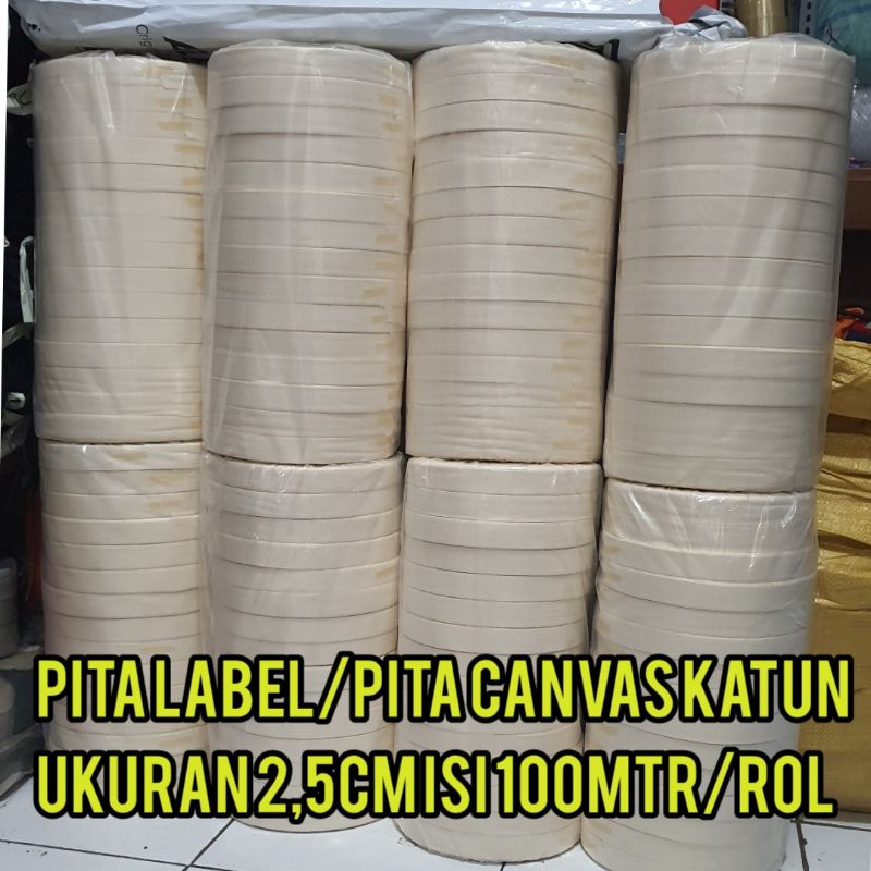 

pita label/pita canvas katun bahan halus&lembut Lebar 2,5cm dijual/Rol isi 100mtr