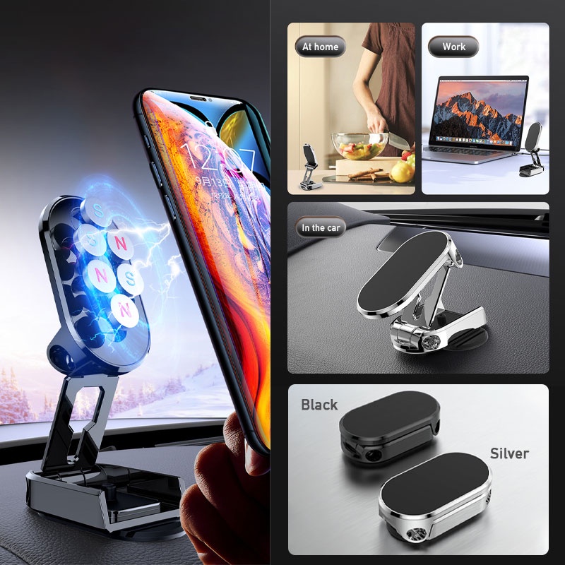 Magnetic Phone Holder Dudukan Handphone Mobil Magnet Lipat Multifungsi360° Rotation Desk Phone Holder Dudukan Panel Mobil