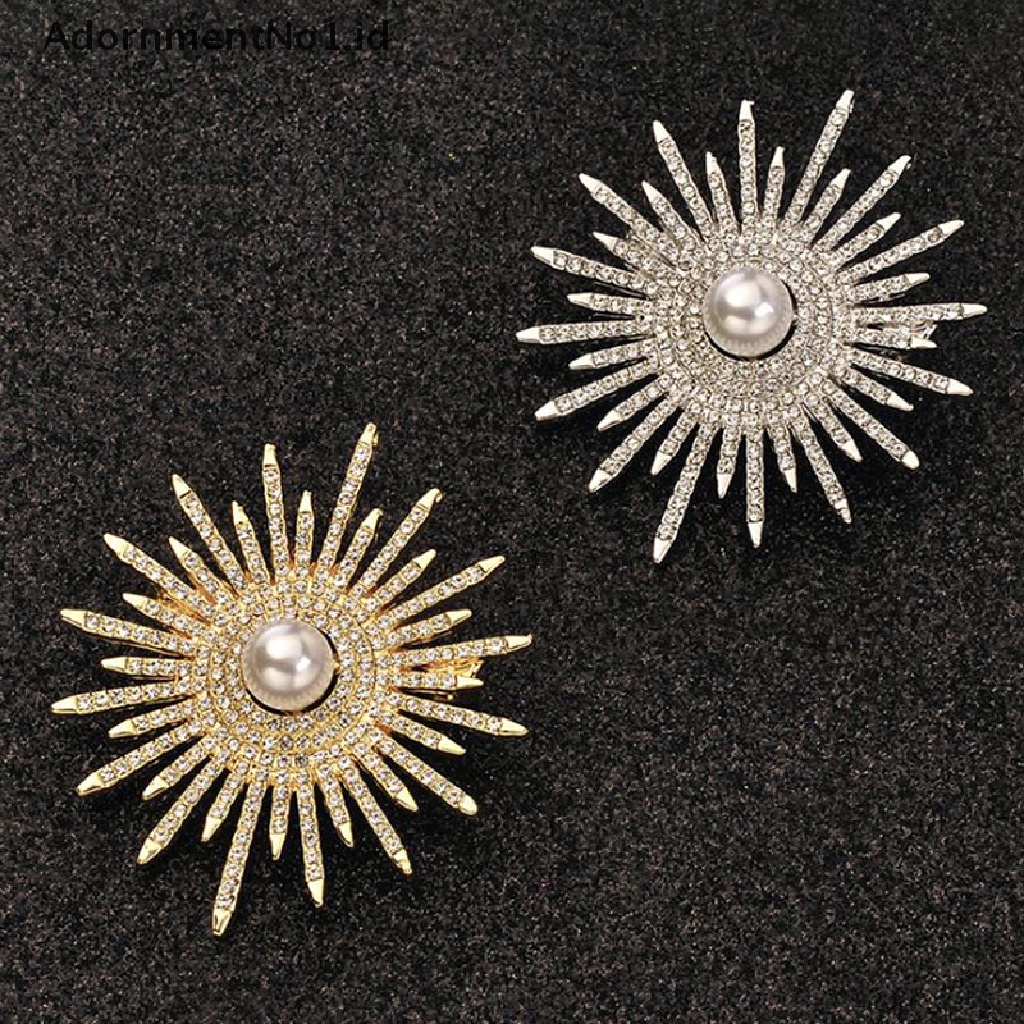 [AdornmentNo1] Fashion Elegan Mutiara Berlian Imitasi Sun Flower Bros Untuk Wanita Coat Lapel Brooch Pin Aksesoris [ID]