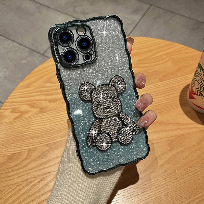 IPHONE Casing Ponsel Gradasi Beruang Bubuk Glitter Motif Riak Kompatibel Dengan Iphone14 Pro Max13 Pro Max12 Pro Max 11 Pro Max14 Plus Casing Pencegah Jatuh