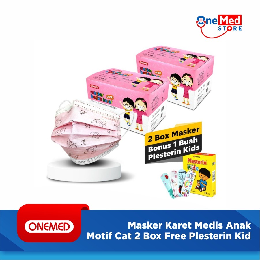 Masker Karet Medis Anak Motif Cat 2 Box Free Plesterin Kid