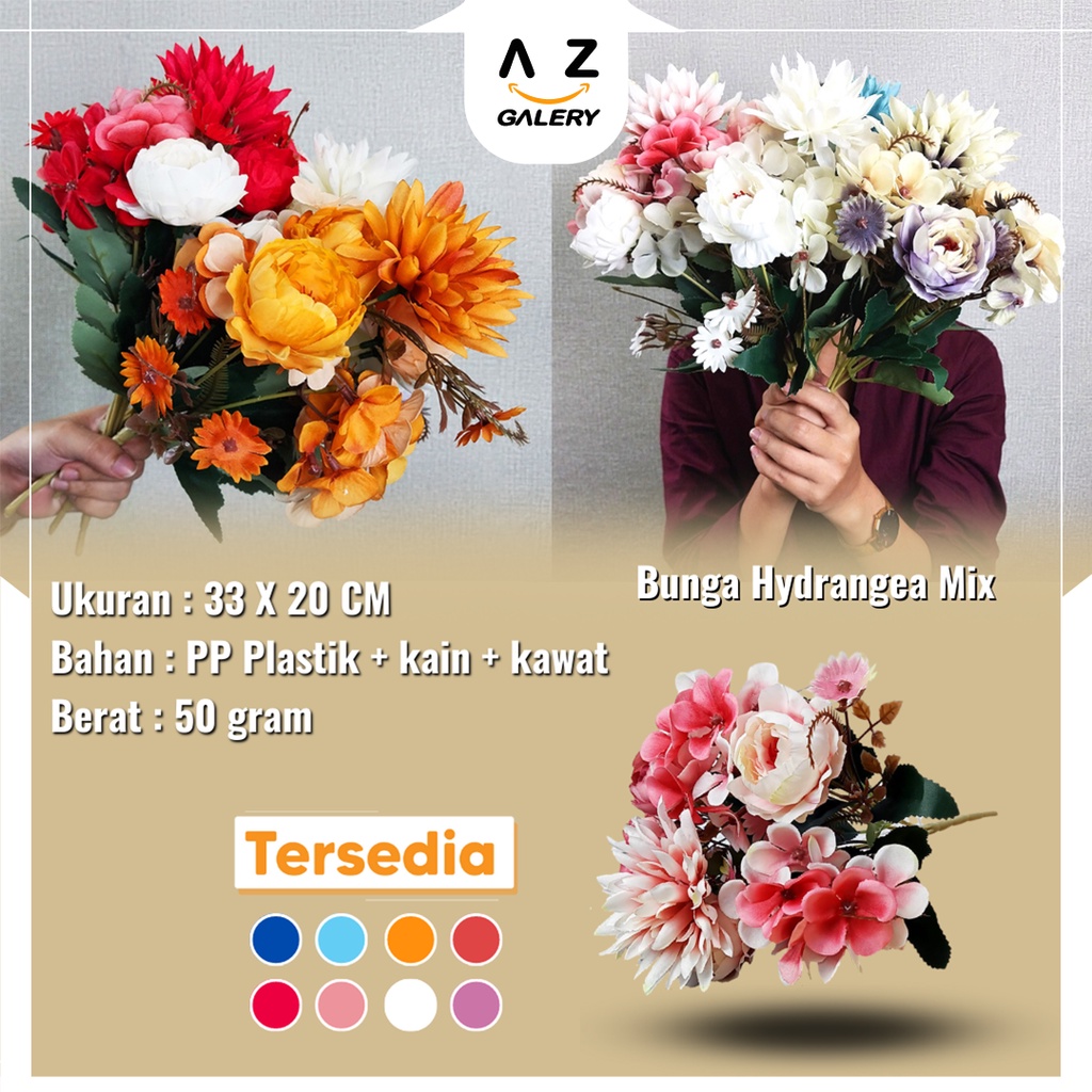 Bunga Hydrangea Hias Plastik Buket Bunga Ornamen Pajangan Dekorasi Rumah Import Artificial Bucket Flower  Azgalery PBP154