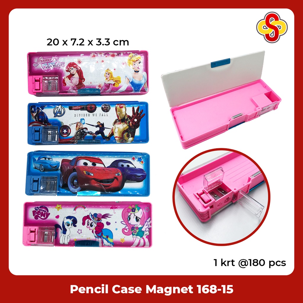 Kotak Pensil Magnet / Tepak / Pencil Case + Rautan Karakter Cowok Cewek Fancy 168-15