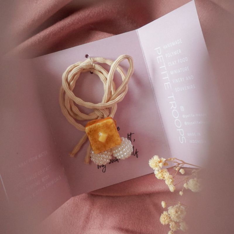 butter toast polymer clay hairtie (bisa jadi gelang) - kunciran / ikat rambut korea valentine gift