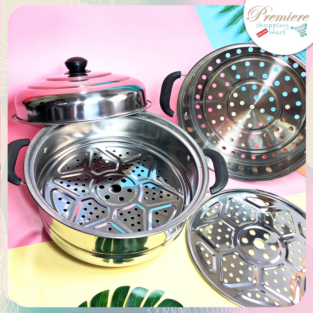SQRS - Panci Kukus Set 3 Susun Bahan Stainless Dandang Kukusan Serbaguna Diameter 26cm DIVA STORE