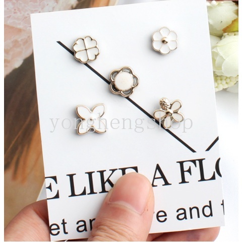 5pcs / set Bros Pin Kancing Mutiara Anti Silau Untuk Aksesoris Pakaian Wanita