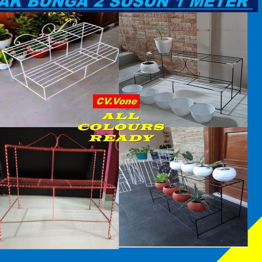 ☛ Rak Bunga Besi Susun 2 Minimalis Tanaman Hias Aglonema  Bertingkat 10 Dudukan Kotak Bulat Bahan Be