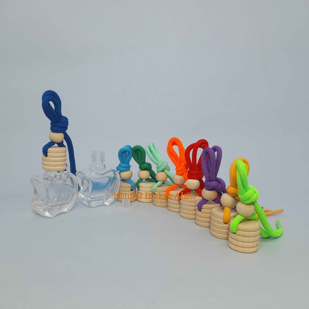 Botol Parfum Gantung 5 Ml Apel Tutup Kayu Bulat / Botol Kaca / Botol Kaca Parfum / Botol Parfum Mobi