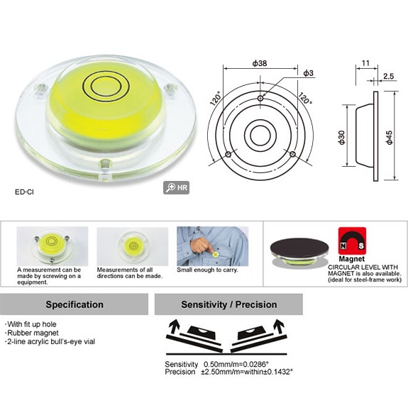 45 mm Ebisu Diamond ED-CI Japan Waterpass Bulat Circular Level