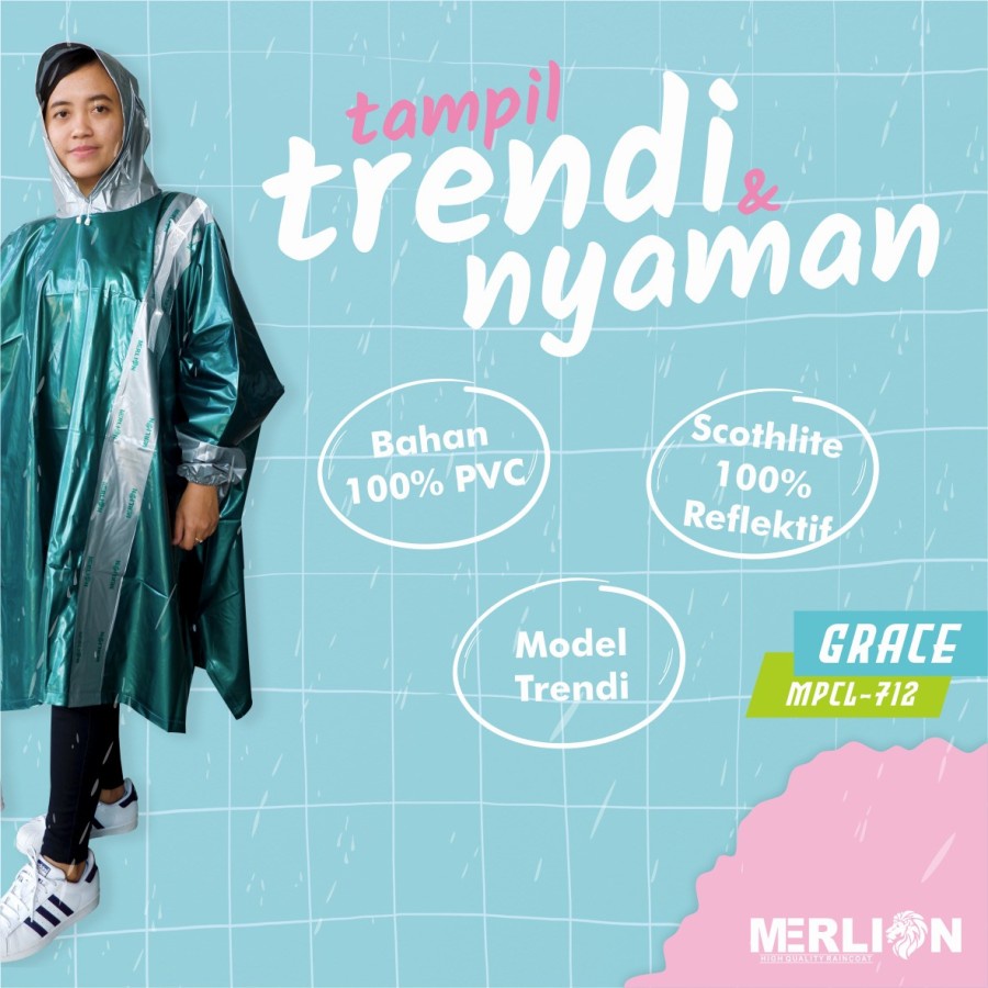 JOPE UMBRELLA - Jas Hujan Merlion Ponco Lengan Bahan Tebal List Samping Tipe Grace 715