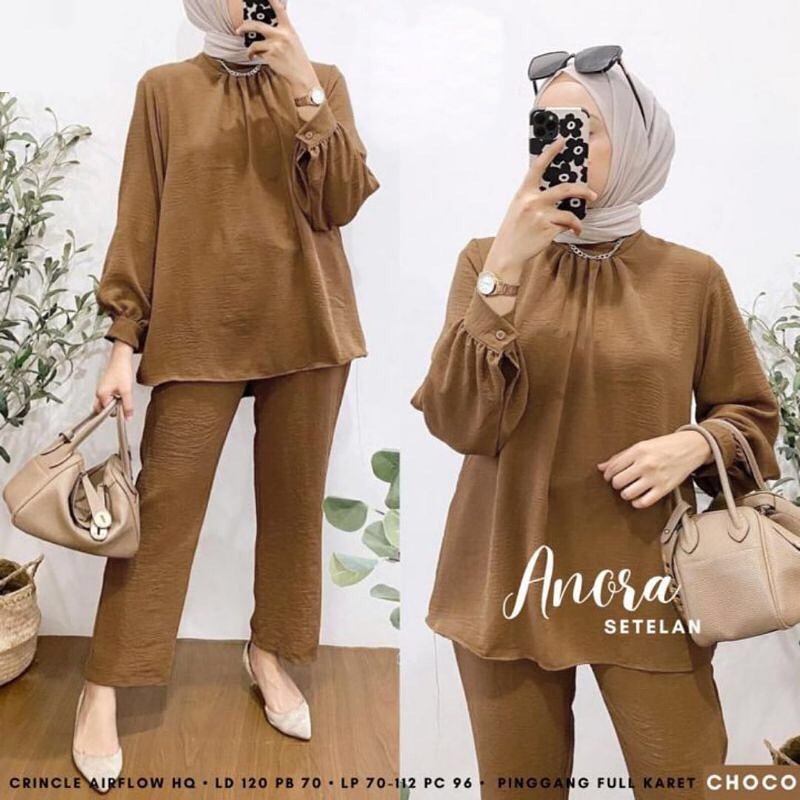 ANORA SET WD BAHAN CRINKLE AIRFLOW MOTIF POLOS SIZE M L XL XXL DAPAT BAJU ATASAN DAN CELANA PANJANG SETCEL CRINKLE PREMIUM SETELAN WANITA TERBARU 2023 KEKINIAN ONE SET WANITA KOREAN STYLE MUSLIM PAKAIAN MUSLIM WANITA SET WANITA CASUA;