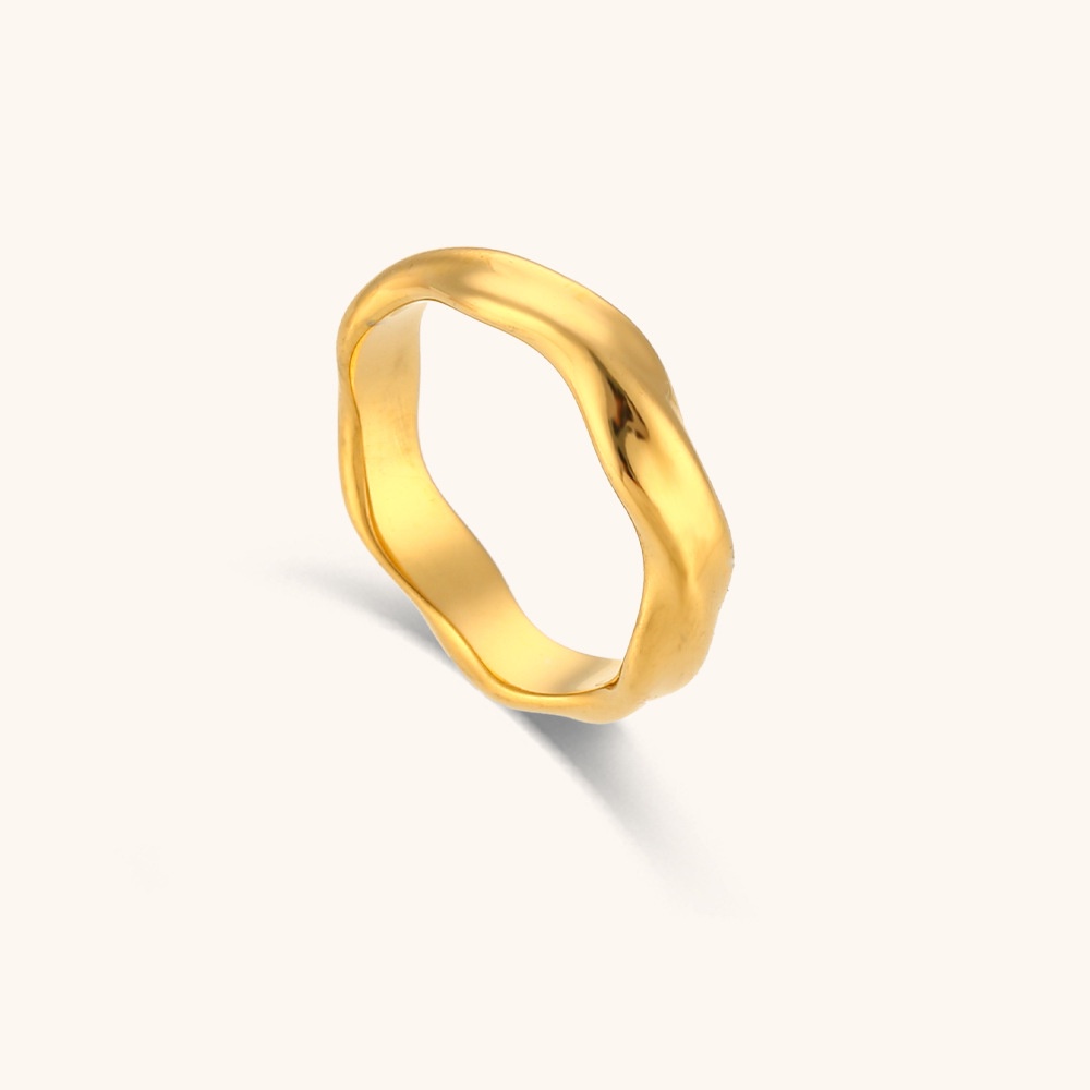 Cincin Titanium Steel Lapis Emas 18K Desain Geometri Gaya Eropa Amerika Untuk Wanita