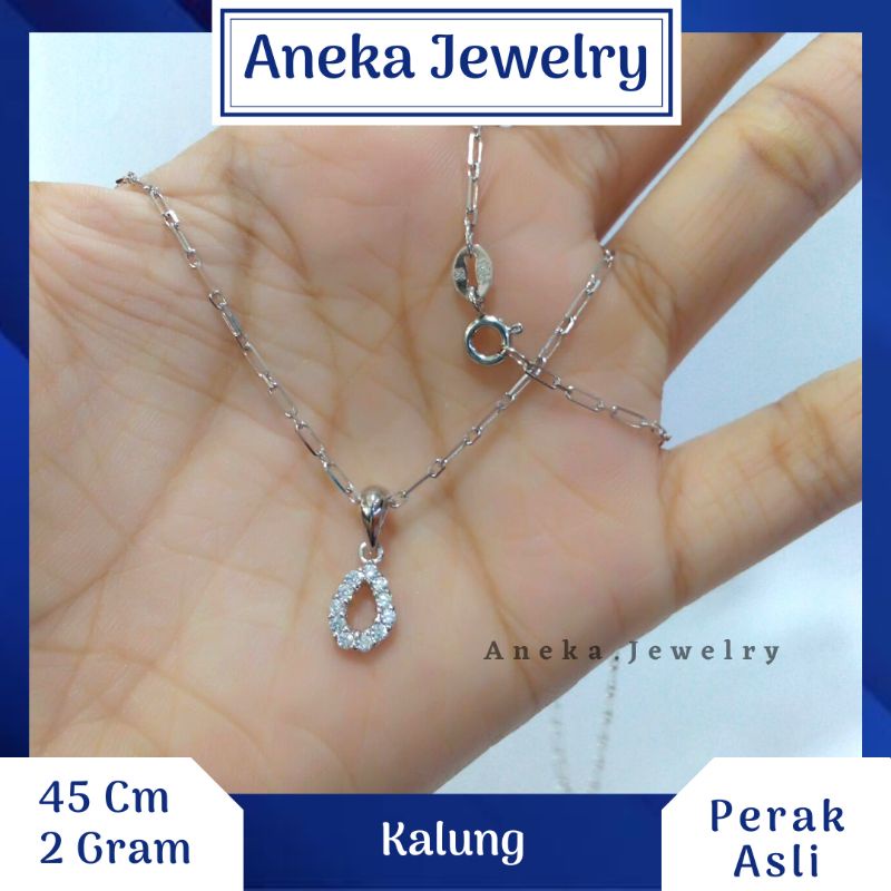 Kalung Paper Clip + Liontin Cor Mata Variasi, Sepuh Emas Putih, Perak 925