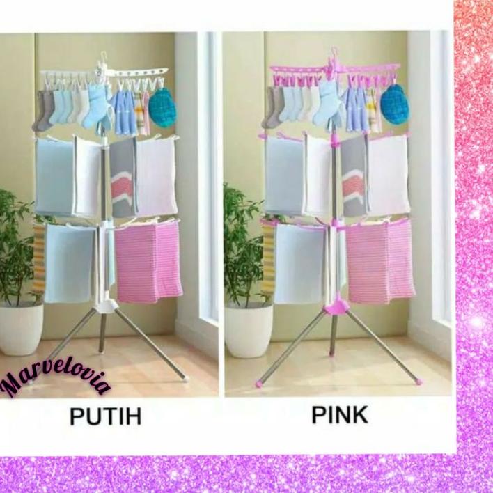 ♂ JEMURAN MENARA BAJU BAYI SUSUN 3 TRIPOD DENGAN HANGER ROTASI ♔