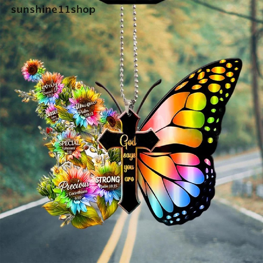 Sho 1Pc Hiasan Gantung Butterfly Cross Untuk Mobil Sunflower Butterfly Car Charm N