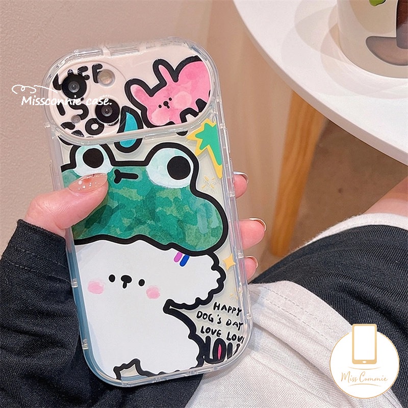 Graffiti Kartun Hewan Soft Case Kompatibel Untuk IPhone 7Plus 11 12 14 13 Pro Max X8 7 Plus XR XS Max SE 2020 Flip Make Up Cermin Kelinci Lucu Kodok Anjing Ponsel Cover