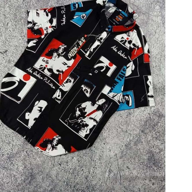 ✼ kemeja printing lengan pendek pria motif tulisan abstrak baru termurah distro ☺
