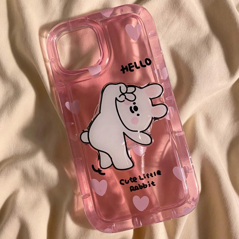 IPHONE Cute Couple Rabbit Soft Phone Case Kompatibel Untuk Iphone14 13 11 12 Pro XS Max X XR 7 +8 Plus Casing Transparan TPU Silikon Shockproof Cover