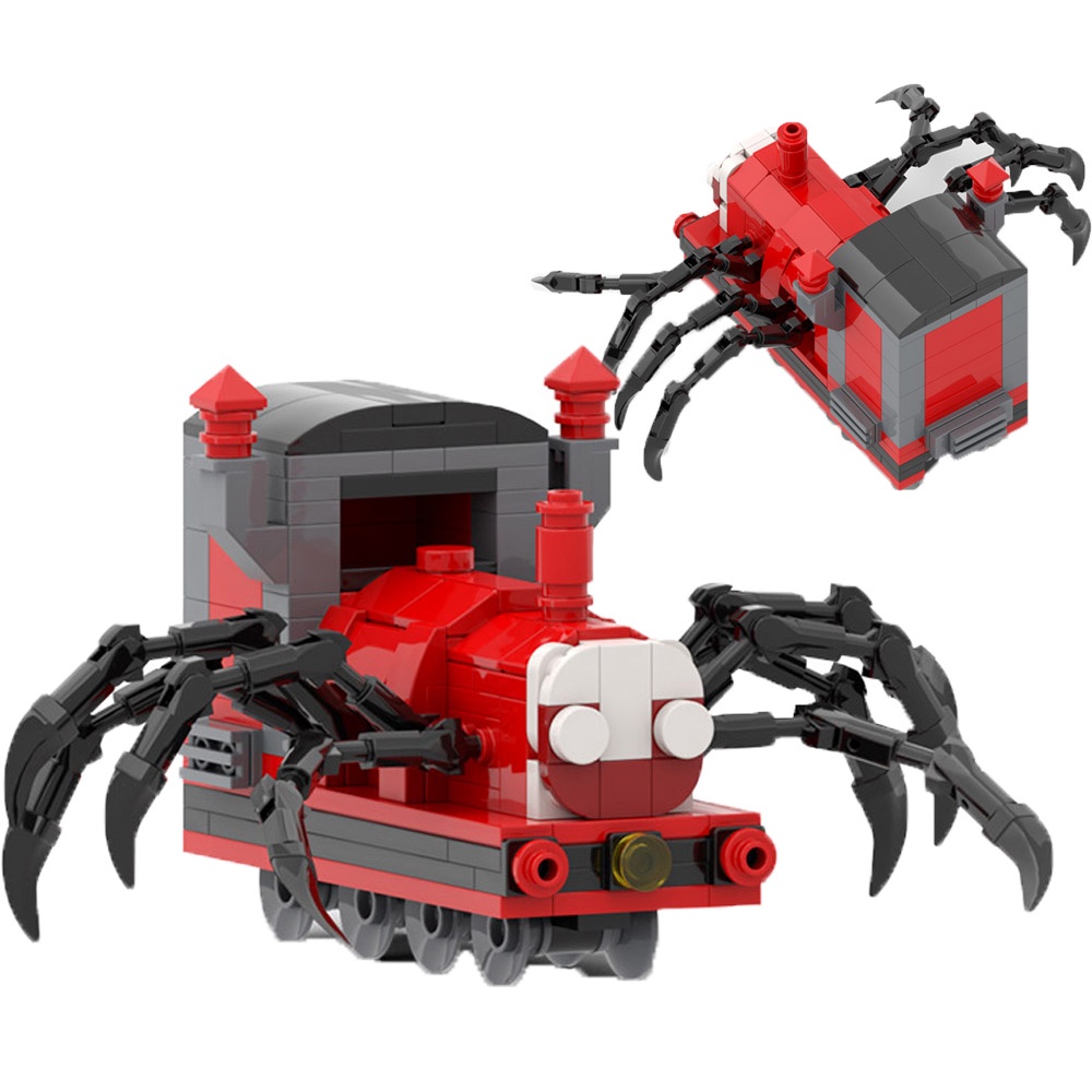 Moc Charles Monster Spider Evil Train Building Block Mainan Horror Game Figure Choo Choo Charles Model Batu Bata DIY Mainan Anak Hadiah