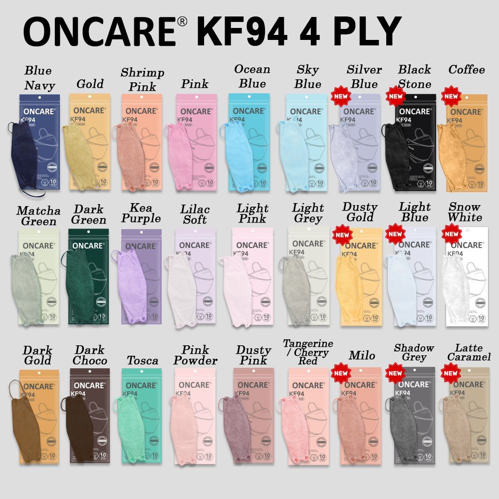 Masker KF94 ONCARE Embos Dewasa Warna Hitam Putih Grey 4 Ply  Original Isi 10 pcs Per Pack