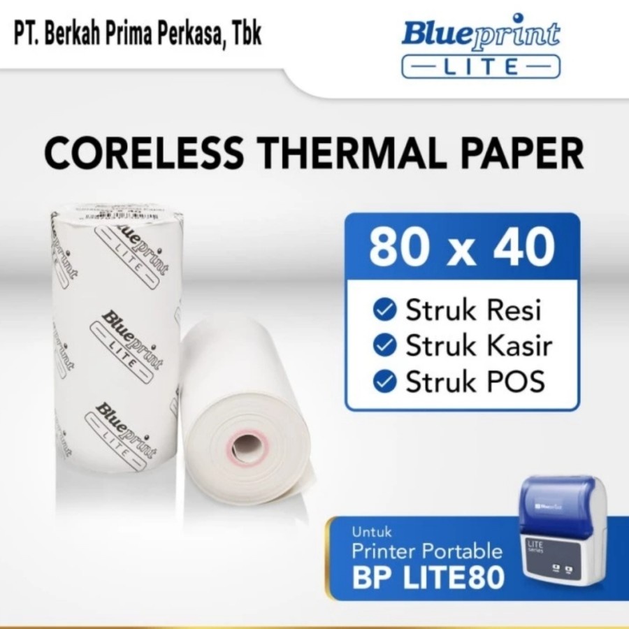 

Kertas Thermal / Kertas Struk / Kertas Kasir Blueprint 80x40mm