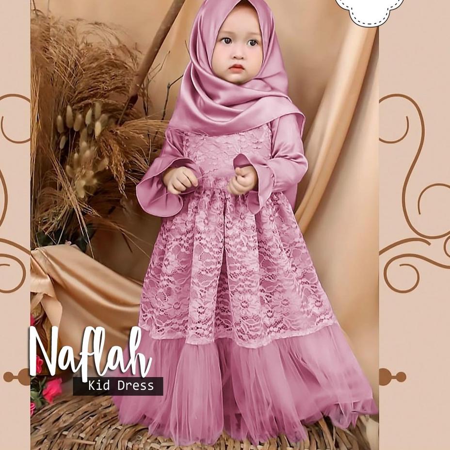 ▼ GAMIS SYARI ANAK PEREMPUAN BROKAT SATIN TILE NAFLAH | MAXI DRESS PANJANG FASHION MUSLIM CEWEK BRUK