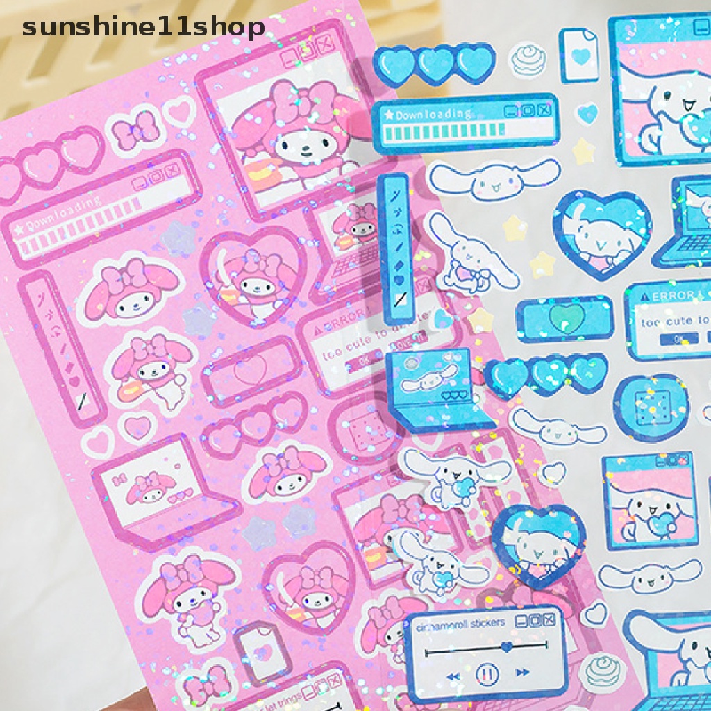 Sho New Sanrio Cinnamoroll Melody Girl Lucu Tangan Rekening Stiker Kartun Diy Goo Card Stiker Rekening Tangan Bahan Glitter Stiker N