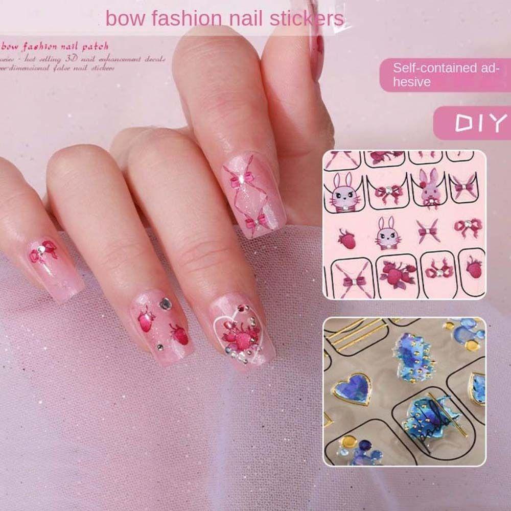 Mxbeauty Kartun Stiker Kuku Wanita Ins Style Rabbits Cherry Self Adhesive Butterfly Nail Stickers