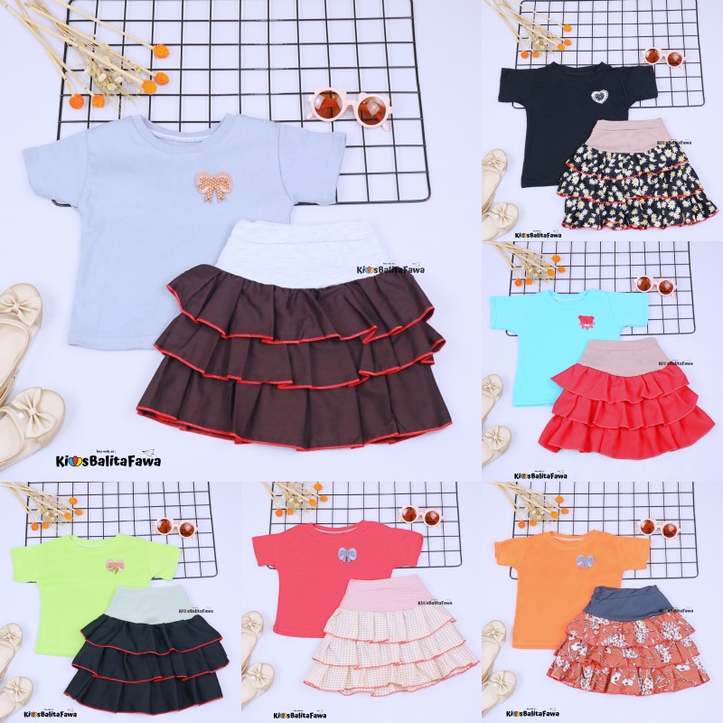 Setelan Mixed Candy uk 1-2 Tahun / Baju Bawahan Rok Lengan Pendek Skirt Anak Perempuan Murah Atasan Cewek Babycinnamon