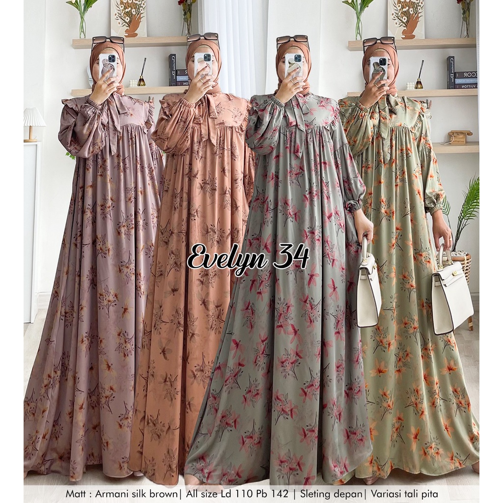 Zahira1808 Sael Cuci Gudang Evelyn 34 Dress Bahan DiorSilk Gamis Muslim Syari Ibu Busui Dress Hijab 