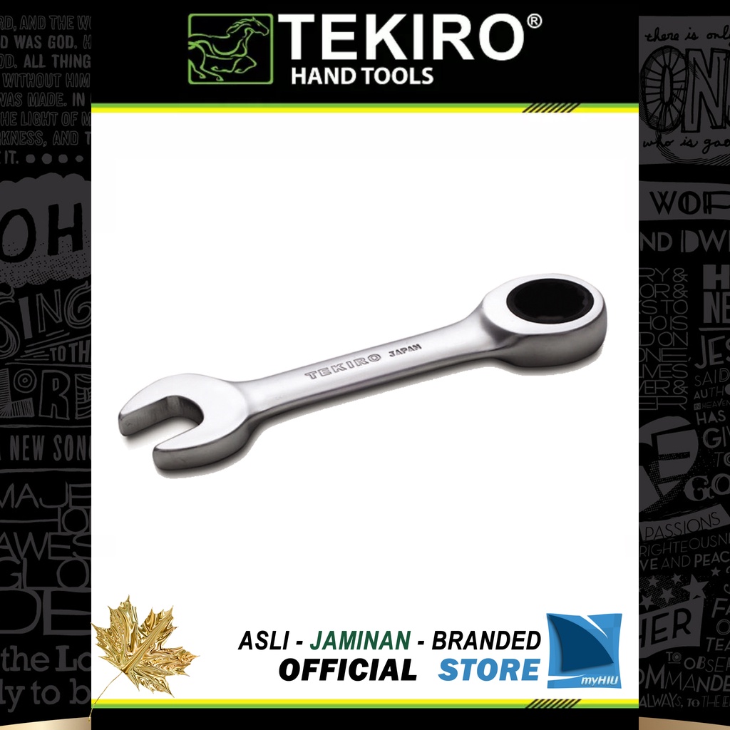 Kunci Pas Ring Ratchet Pendek 8~19 mm / Stubby Gear Ratchet with Open Ended Wrench Spanner TEKIRO