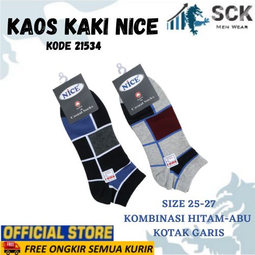 Kaos Kaki Pria NICE 21534 Tumit Polos / Kaus Kaki Laki Motif Garis dan Kotak