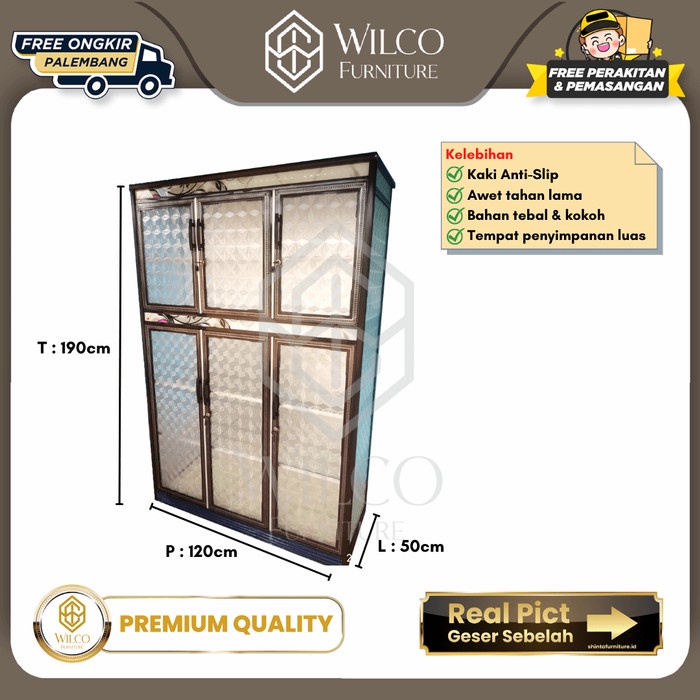 Lemari Rak Piring Aluminium 3 Pintu Custom Furniture Palembang Murah