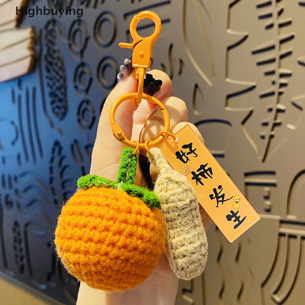 Hbid 1Pc Baru Mewah Buah Crochet Liontin Tenun Tangan Wol Tas Gantungan Kunci Aksesori Glory