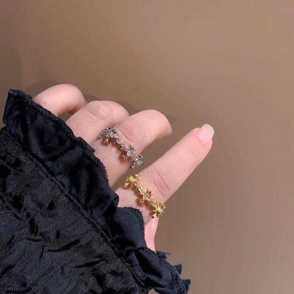 Needway Cincin Silang Trendi Vintage Punk Keren Logam Terbuka Gaya Korea Ring