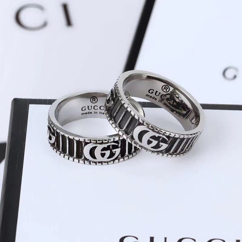 Cincin Bahan Titanium Steel Bentuk G Ganda | Cincin Format Bahan Stainless Steel Warna Hitam | Kotak Hadiah Untuk Hadiah |Aksesoris Cincin Gaya Keren