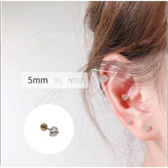 Anting Stud Berlian Zircon Bahan Titanium Steel Warna Rose Gold / Silver / Hitam