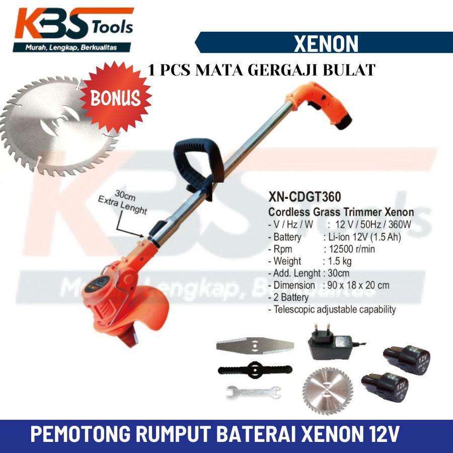 Mesin Potong Rumput Baterai XENON - Brush Cutter Cordless 2 Baterai - Mesin Pemotong Rumput Batrai