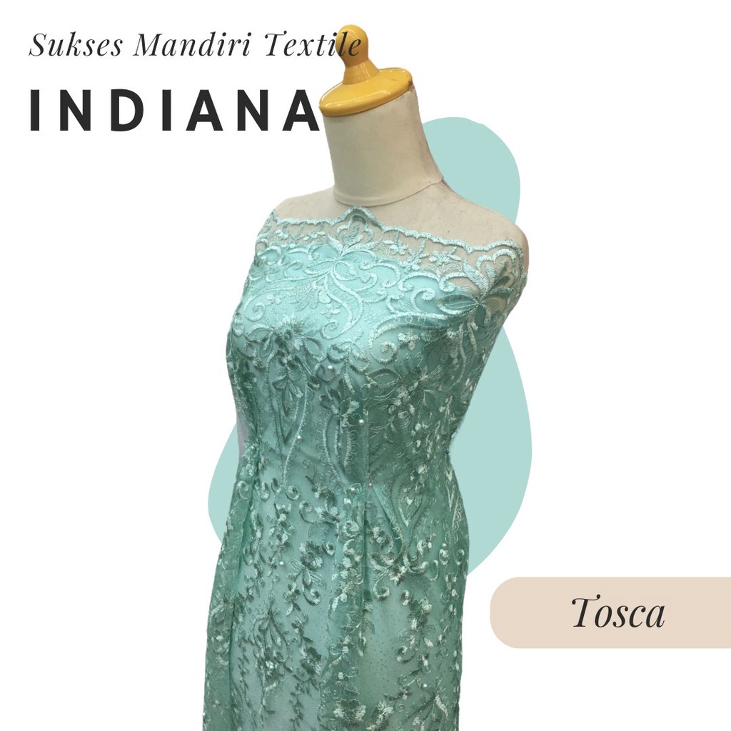 [INDIANA] Kain Tille Brukat Motif Glitter Mutiara Mewah Warna Tosca Mint Hijau | Harga ½ meter = 50 