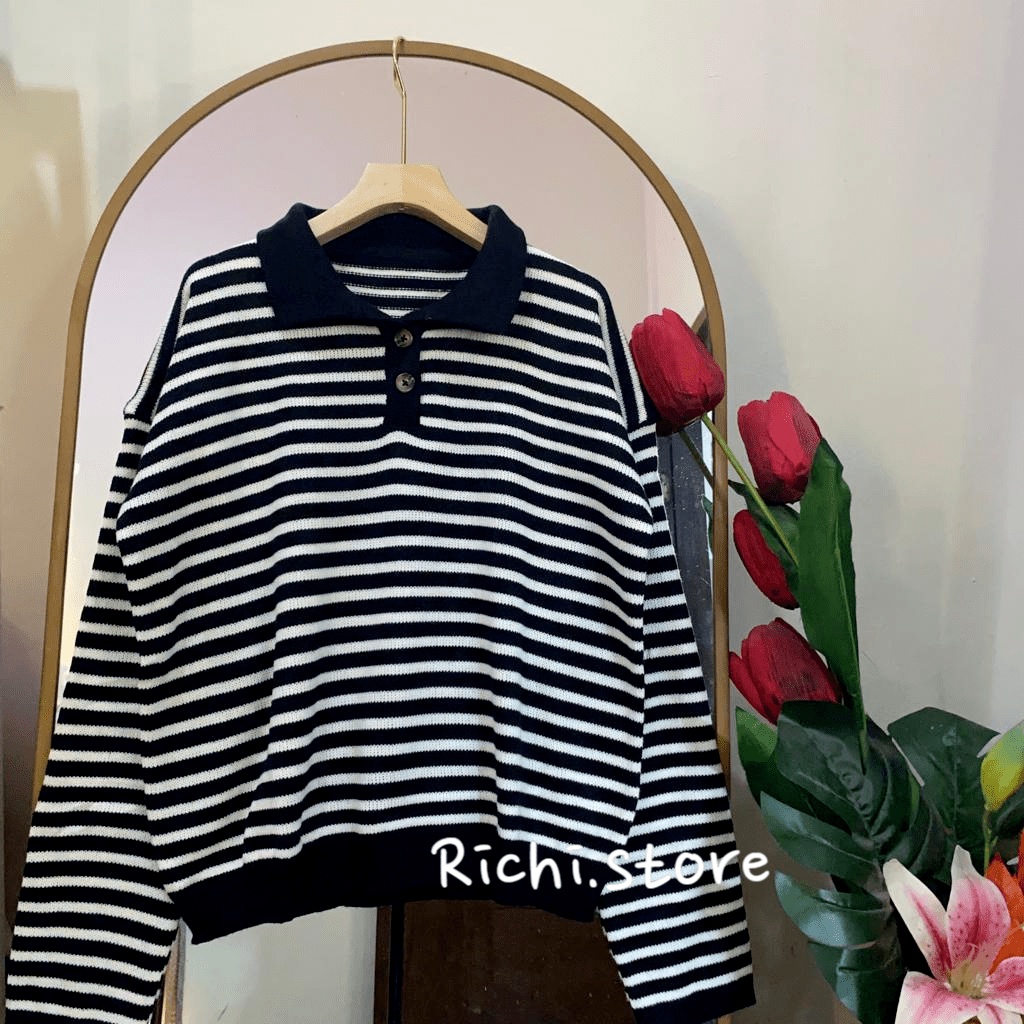 ALYN POLO BLOUSE RAJUT MOTIF GARIS