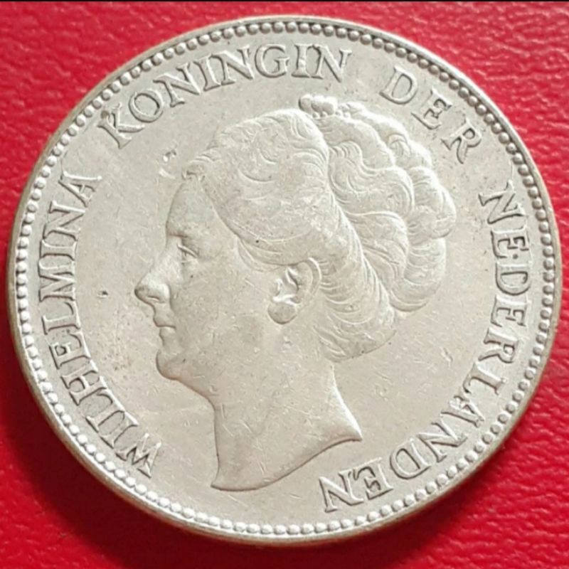 Uang Koin Kuno Lama 1 Gulden Wilhelmina Perak Tahun Campur