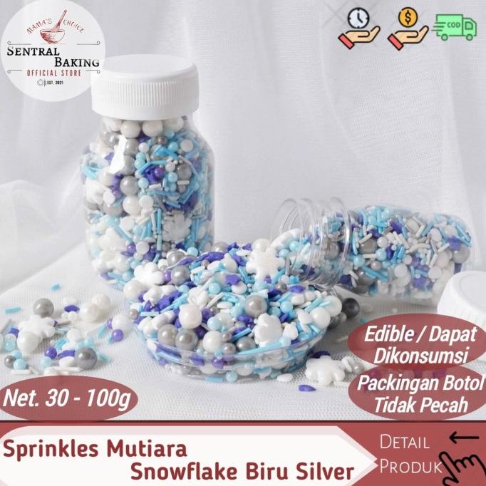 

Sprinkle Kue Mutiara Snowflake Biru Silver / Springkel Pearl Springkle