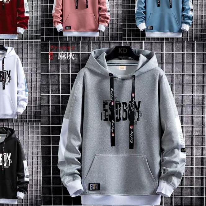 ✤ COD Jaket Sweater Hoodie Pria Esoboy Size M-L-XL || Hoodie Pria ESDBOY Sweater Hitam Putih Abu Mar