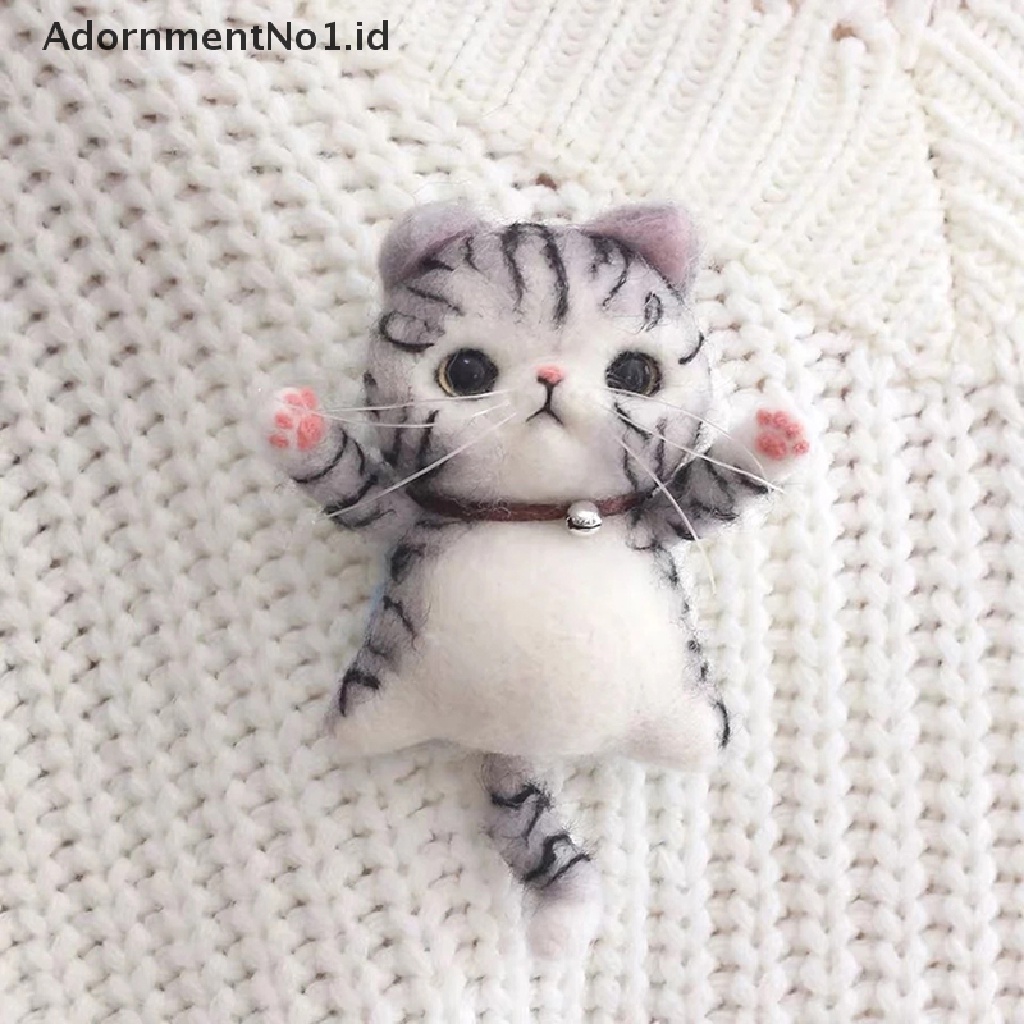 [AdornmentNo1] Mainan Kerajinan Menyenangkan Wol Felt Hewan Kucing Bros Perhiasan Bahan Kit DIY Handmade Toy [ID]