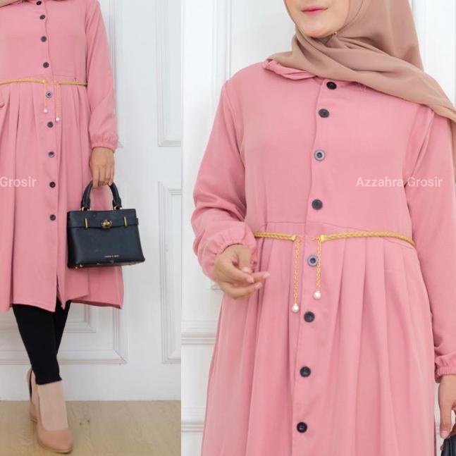 ☪ ORIYA TUNIK - LD Tunik Shakila Premium Kancing Aktif Free Belt / Cesira Tunik / Midi Dress / R.7 -