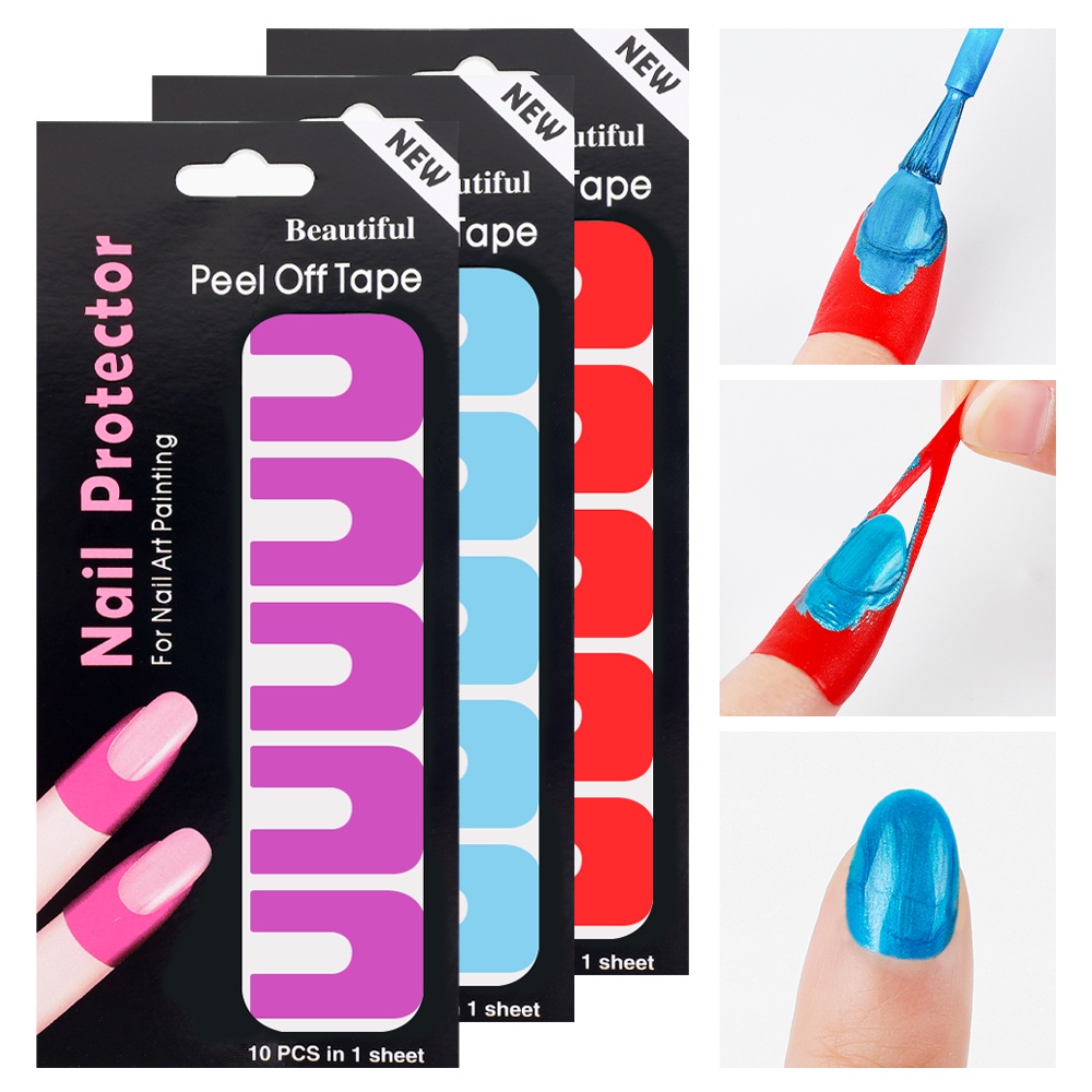 Finger Cover Protector Sticker Plastik Nail Art Penutup Jari Sekali Pakai Berbentuk U Lukisan Peel Off Anti Tumpah Manicure Nail Polish